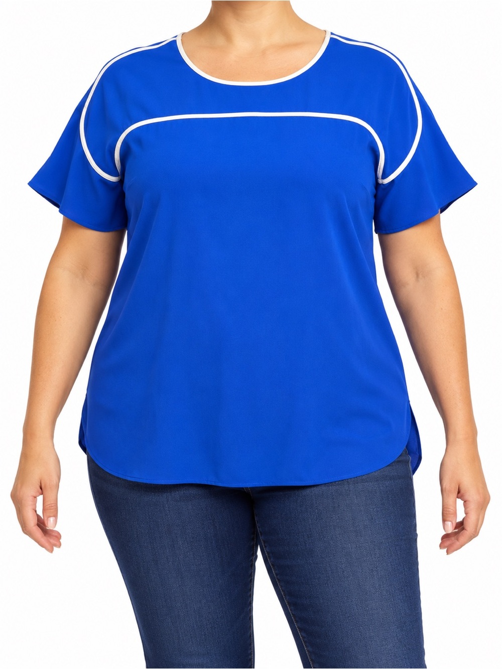 Alfani Women’s Royal Blue White-Trim Blouse | Size XL
